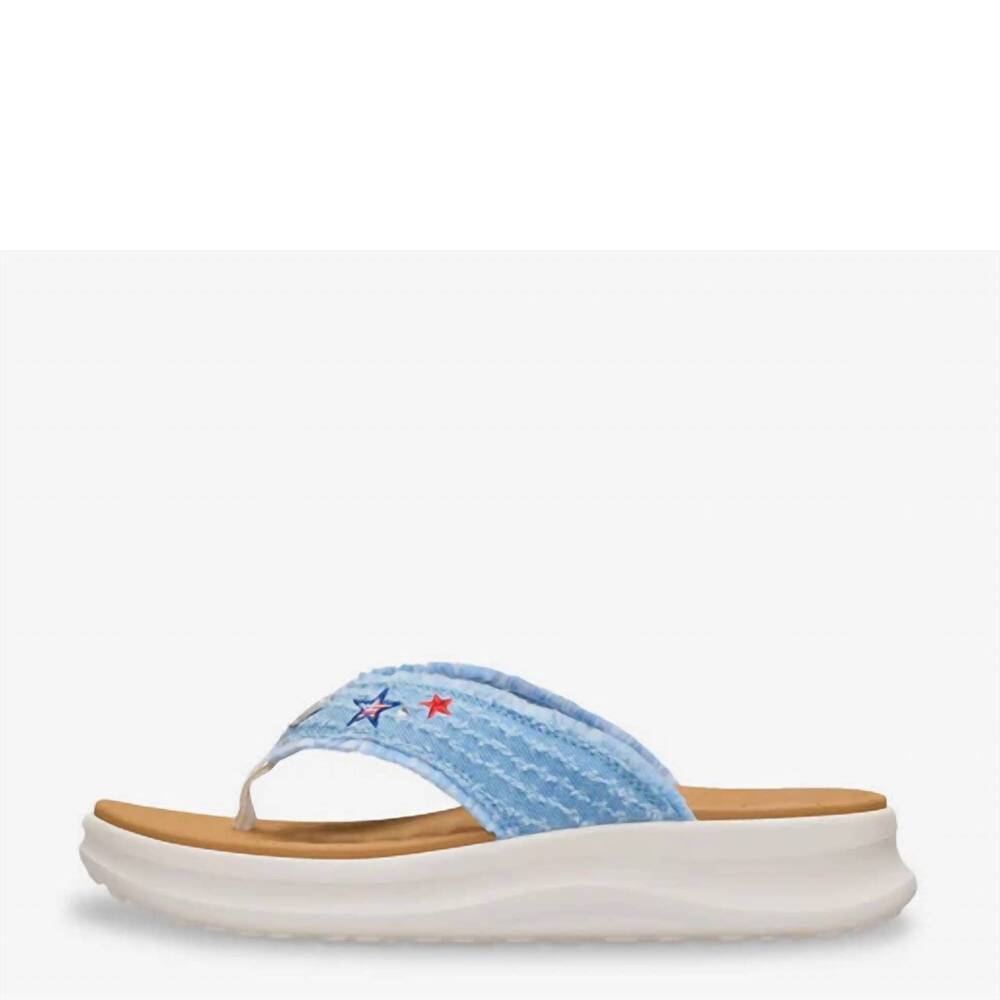 NEW HEY DUDE women's tide flip flops in denim stars
